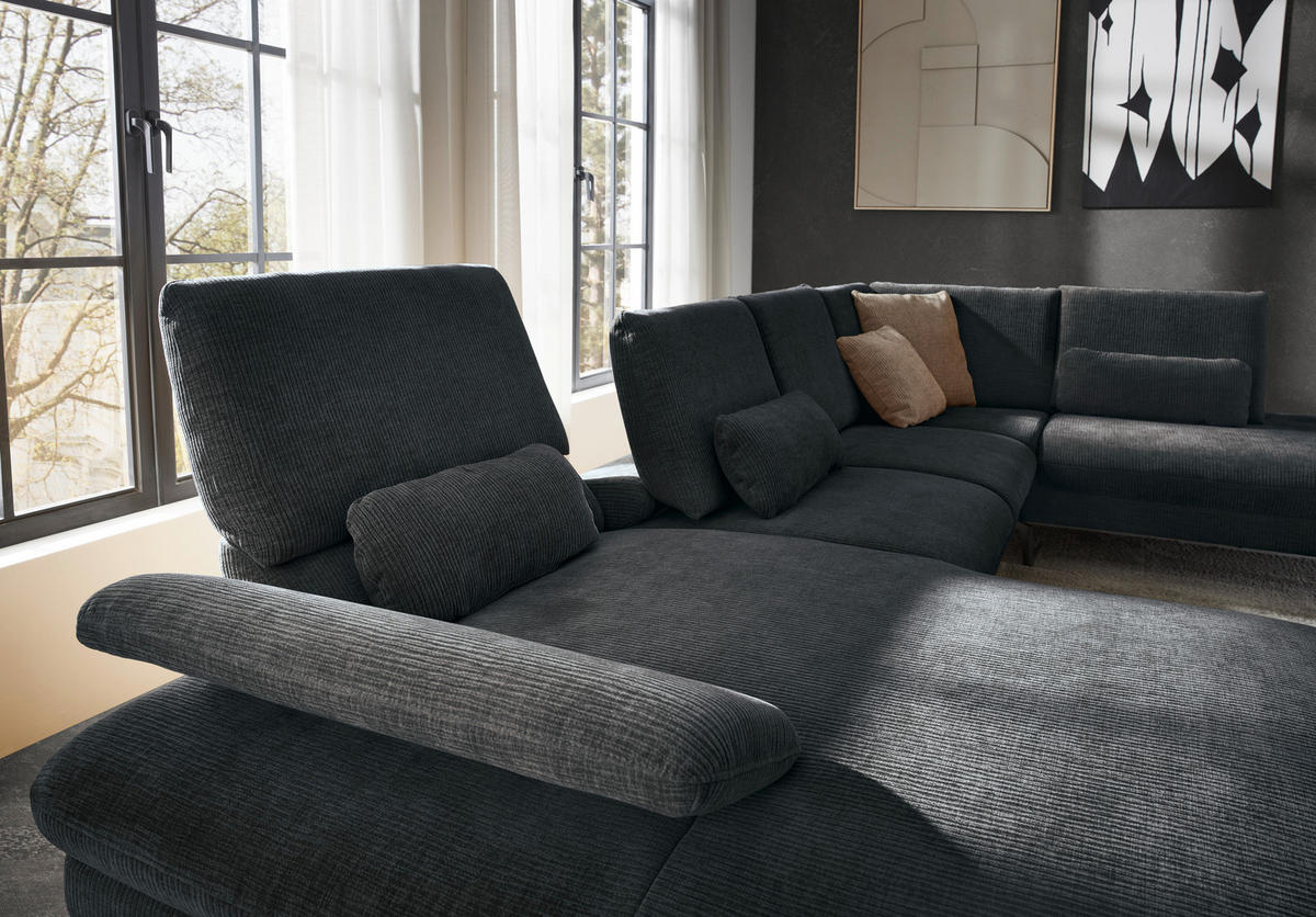 WOHNLANDSCHAFT in Webstoff Anthrazit  - Anthrazit/Schwarz, Design, Textil/Metall (157/354/208cm) - Dieter Knoll