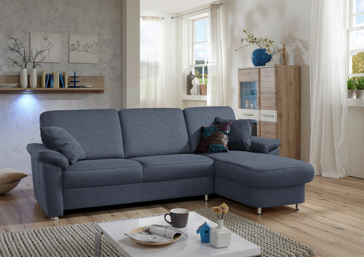 ECKSOFA in Flachgewebe Blau  - Chromfarben/Blau, Konventionell, Textil/Metall (250/163cm) - Beldomo System