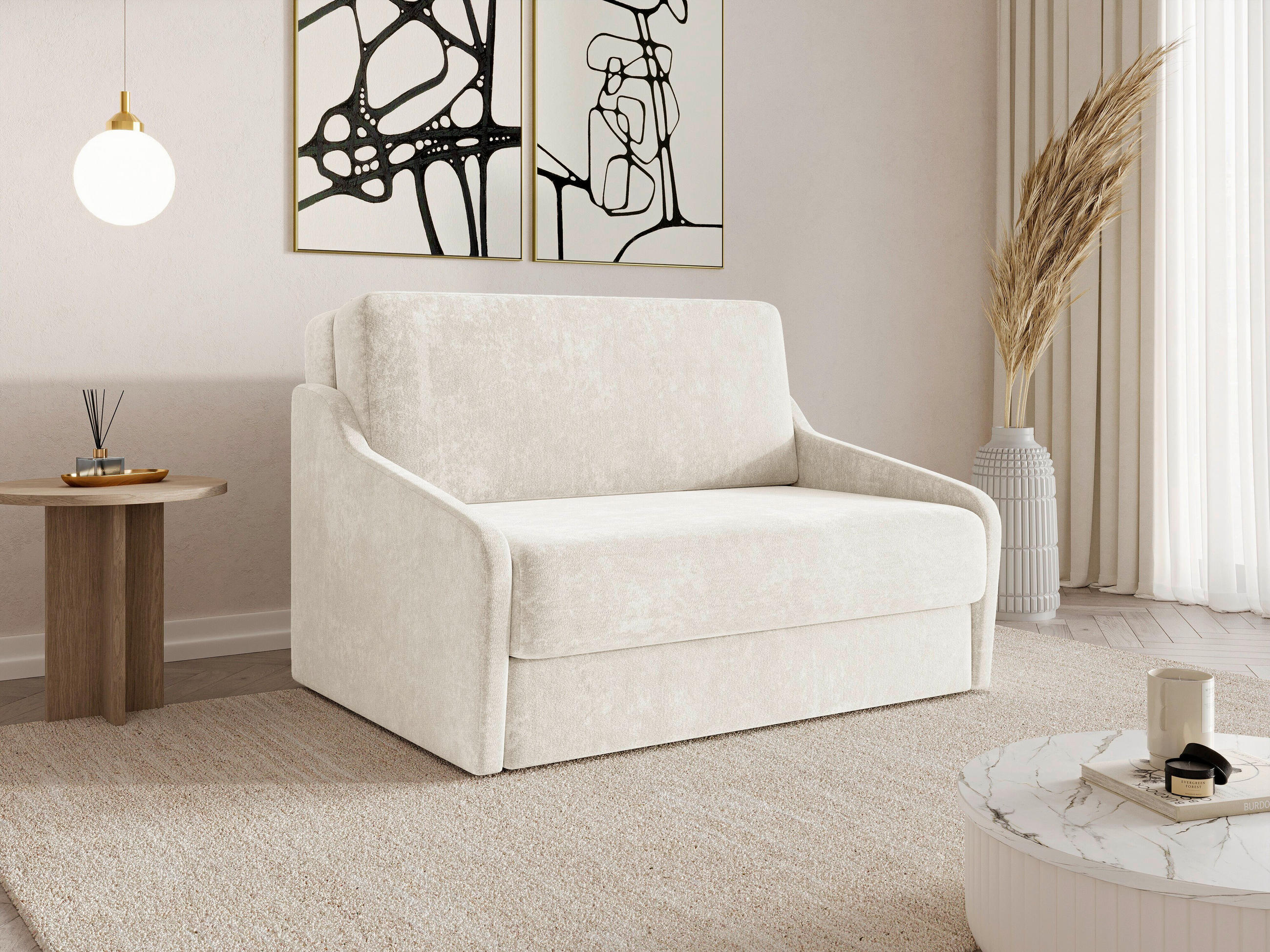 SCHLAFSOFA Creme  - Creme/Schwarz, Design, Kunststoff/Textil (136/86/113cm) - MID.YOU