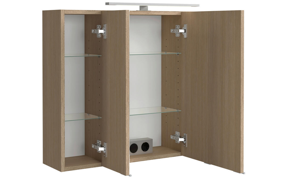TÜKRÖS SZEKRÉNY 80/64/20 cm  - tölgyfa színű/ezüstszínű, Konventionell, faalapú anyag/üveg (80/64/20cm) - Xora