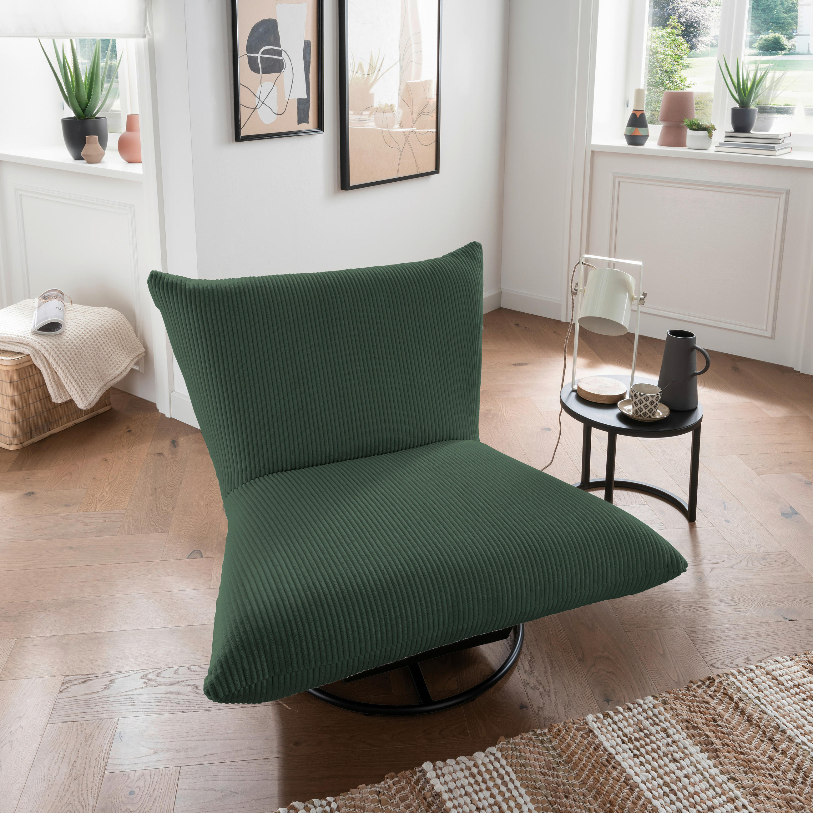 RELAXSESSEL Cord    - Dunkelgrün/Schwarz, Design, Textil/Metall (100/78/96cm) - Livetastic