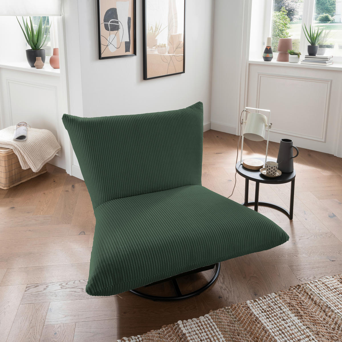 RELAXSESSEL in Textil Dunkelgrün  - Dunkelgrün/Schwarz, Design, Textil/Metall (100/78/96cm) - Livetastic