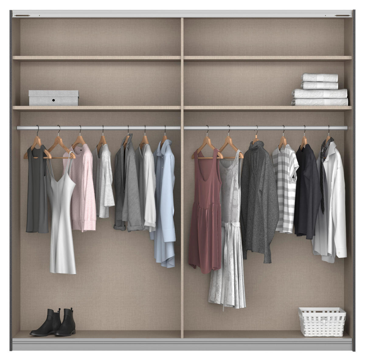 SCHWEBETÜRENSCHRANK  in Weiß  - Alufarben/Weiß, MODERN, Holzwerkstoff/Metall (226/230/62cm) - Rauch Möbel