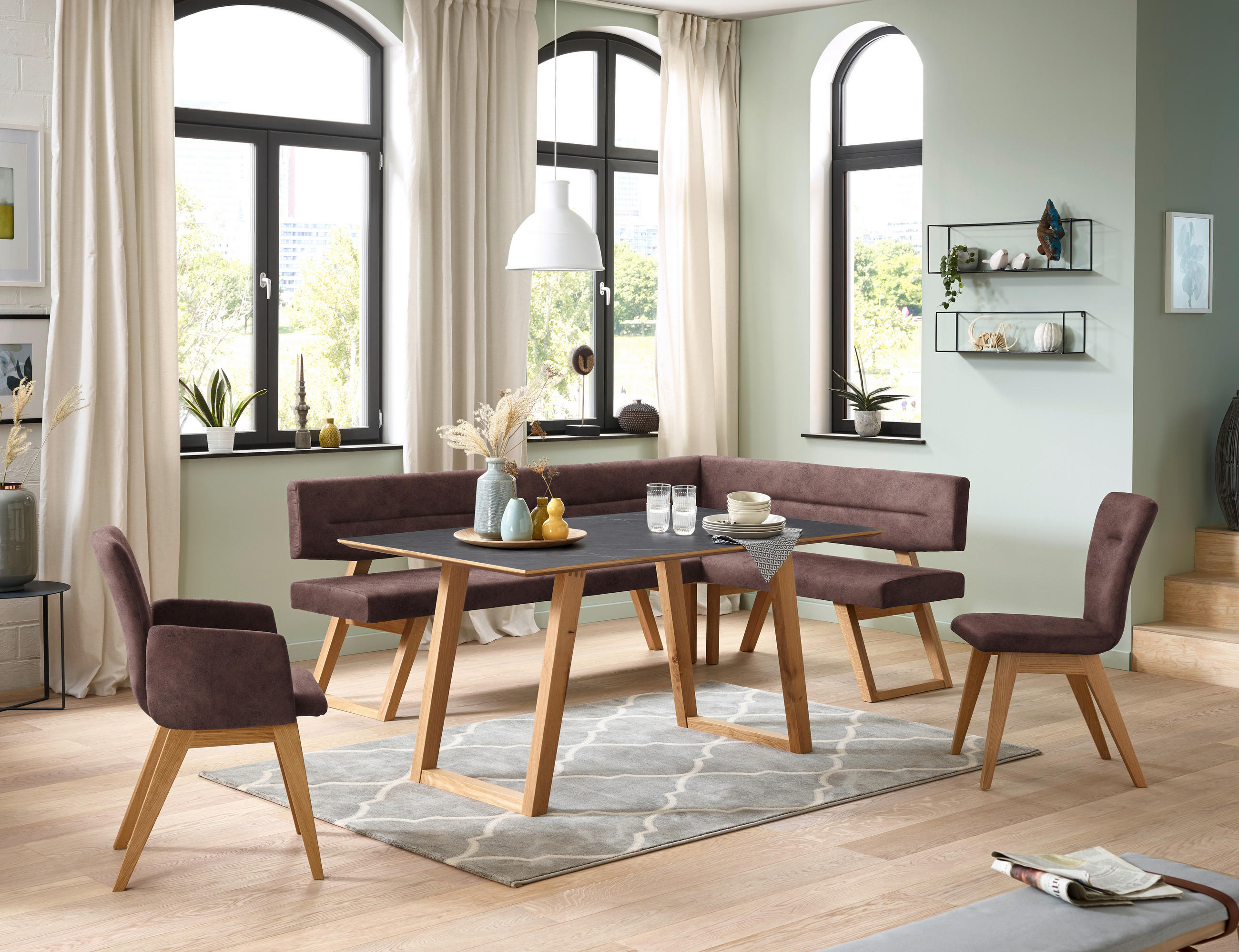ECKBANK 195/155 cm in Braun - Eichefarben/Braun, KONVENTIONELL, Holz/Textil (195/155cm) - Dieter Knoll