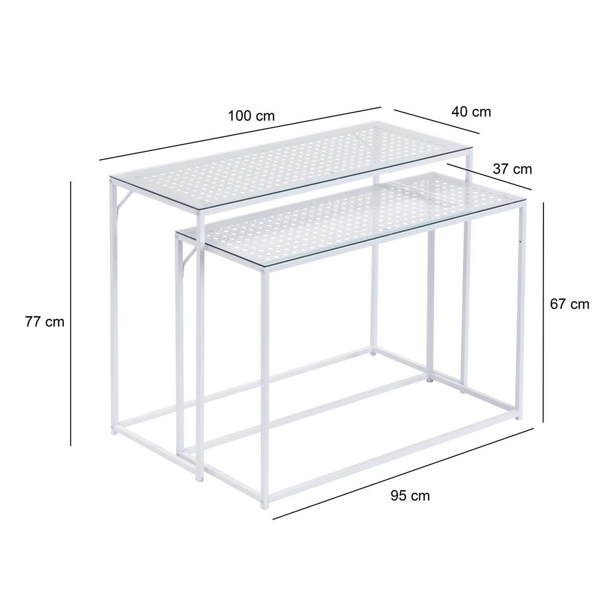 BEISTELLTISCHSET in Glas 100/40/77 cm  - Weiß, Design, Glas/Metall (100/40/77cm) - MID.YOU