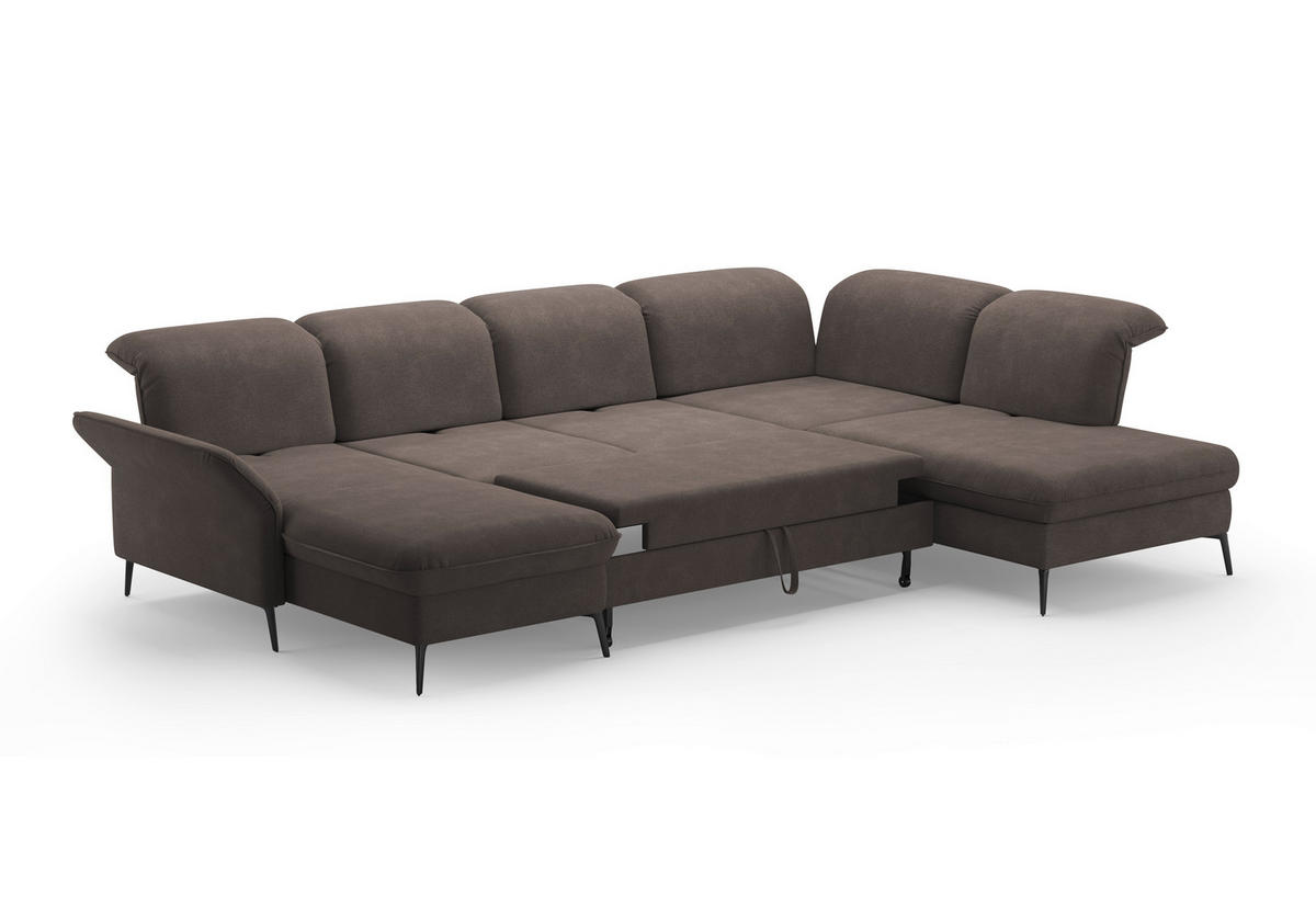 WOHNLANDSCHAFT in Flachgewebe Graphitfarben  - Schwarz/Graphitfarben, Konventionell, Textil/Metall (198/359/231cm) - Sit & More