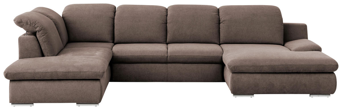 WOHNLANDSCHAFT in Chenille Taupe  - Taupe/Chromfarben, Design, Textil/Metall (212/353/165cm) - Livetastic
