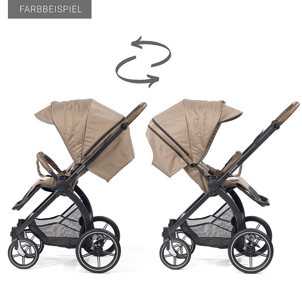 KOMBIKINDERWAGEN  FX4 Swing Set mit Handbremse  Camel-Tabak-Blume ecru  - Creme/Schwarz, Basics, Textil (100/55/130cm) - Gesslein