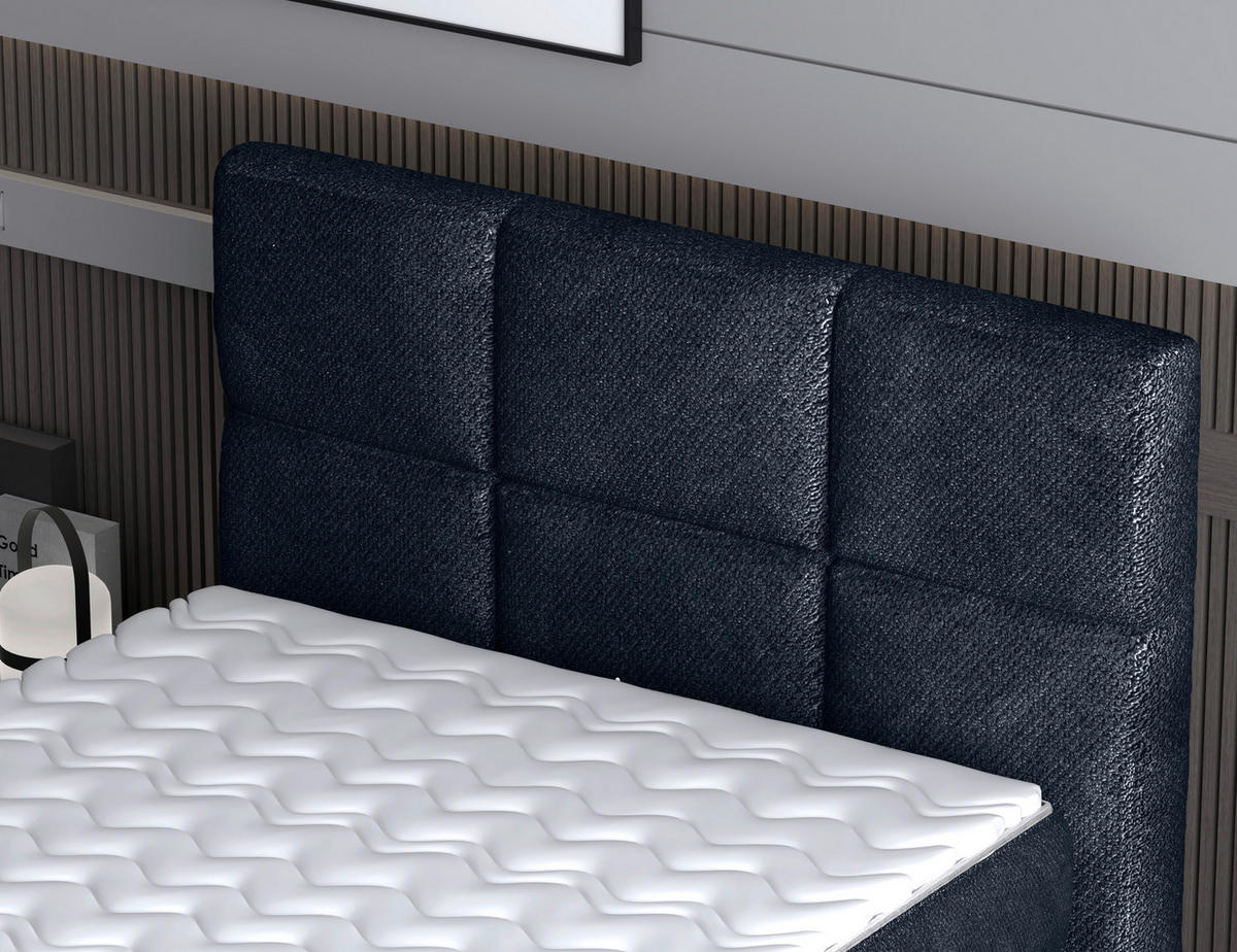 BOXSPRINGBETT 120/200 cm,  in Dunkelblau, Matratze, Topper, motorische Verstellbarkeit, Fernbedienung, H3 = fest  - Schwarz/Dunkelblau, KONVENTIONELL, Holz/Kunststoff (120/200cm) - Chameo