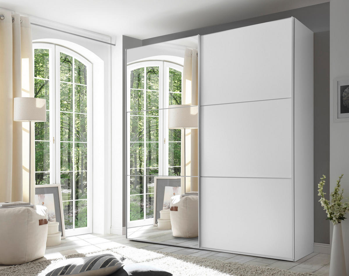 SCHWEBETÜRENSCHRANK 2-türig Weiß  - Alufarben/Weiß, KONVENTIONELL, Glas/Holzwerkstoff (200/222/68cm) - Moderano