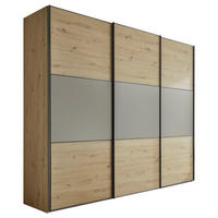 SCHWEBETÜRENSCHRANK in Hellgrau, Eiche Artisan  - Hellgrau/Schwarz, Holzwerkstoff/Metall (298/222/68cm) - Moderano