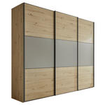 SCHWEBETÜRENSCHRANK  in Hellgrau, Eiche Artisan  - Hellgrau/Schwarz, Holzwerkstoff/Metall (280/222/68cm) - Moderano