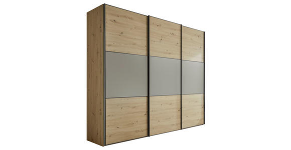 SCHWEBETÜRENSCHRANK  in Hellgrau, Eiche Artisan  - Hellgrau/Schwarz, Holzwerkstoff/Metall (280/222/68cm) - Moderano