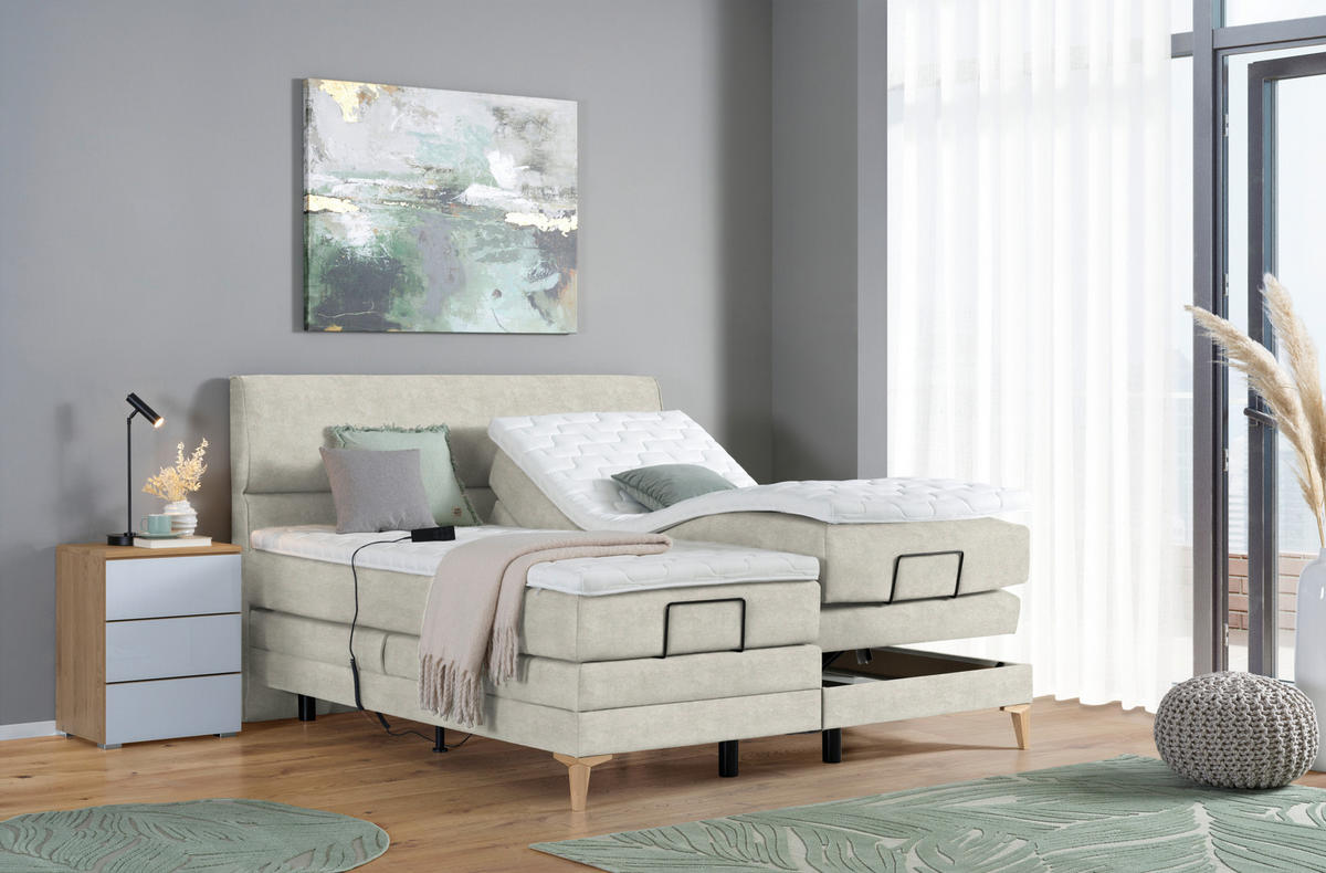 BOXSPRINGBETT 180/200 cm  in Ecru  - Ecru/Eichefarben, Konventionell, Holz/Textil (180/200cm) - Voleo