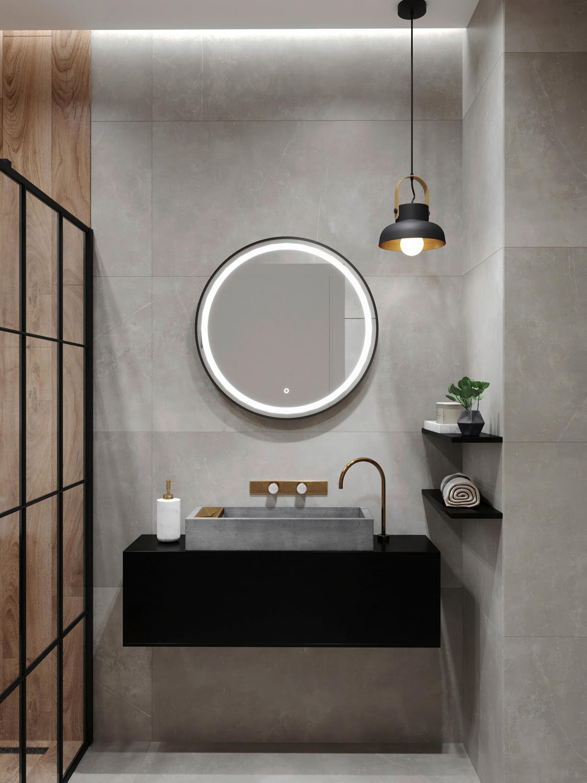 BADEZIMMERSPIEGEL 70/70/4 cm  - Schwarz, MODERN, Glas/Metall (70/70/4cm) - MID.YOU