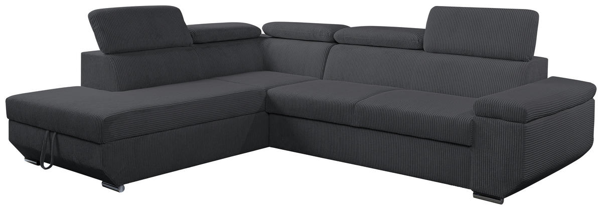 ECKSOFA LARS I Anthrazit Cord  - Chromfarben/Anthrazit, Design, Kunststoff/Textil (215/264cm) - Livetastic