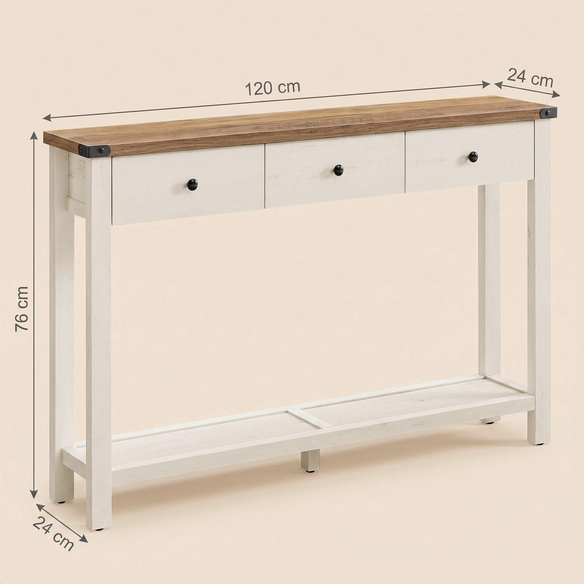 KONSOLENTISCH Weiß, Eichefarben  - Eichefarben/Schwarz, Trend, Holzwerkstoff/Metall (120/24/78cm) - Boxxx