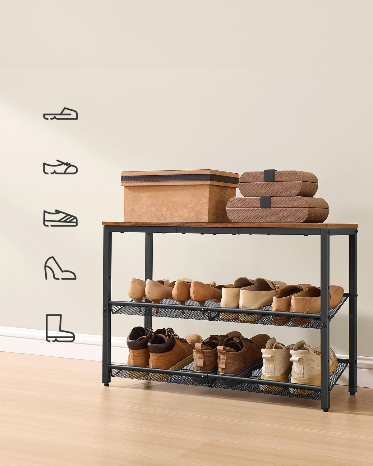 SCHUHREGAL Braun, Schwarz  - Schwarz/Braun, Trend, Holzwerkstoff/Metall (75/53/28cm) - Boxxx