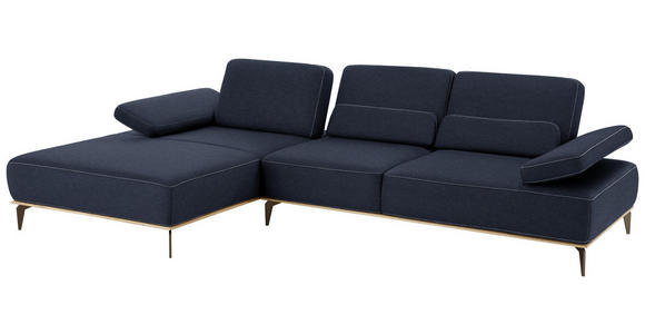 ECKSOFA in Mikrofaser Blau  - Blau/Beige, Natur, Textil/Metall (176/298cm) - Valnatura