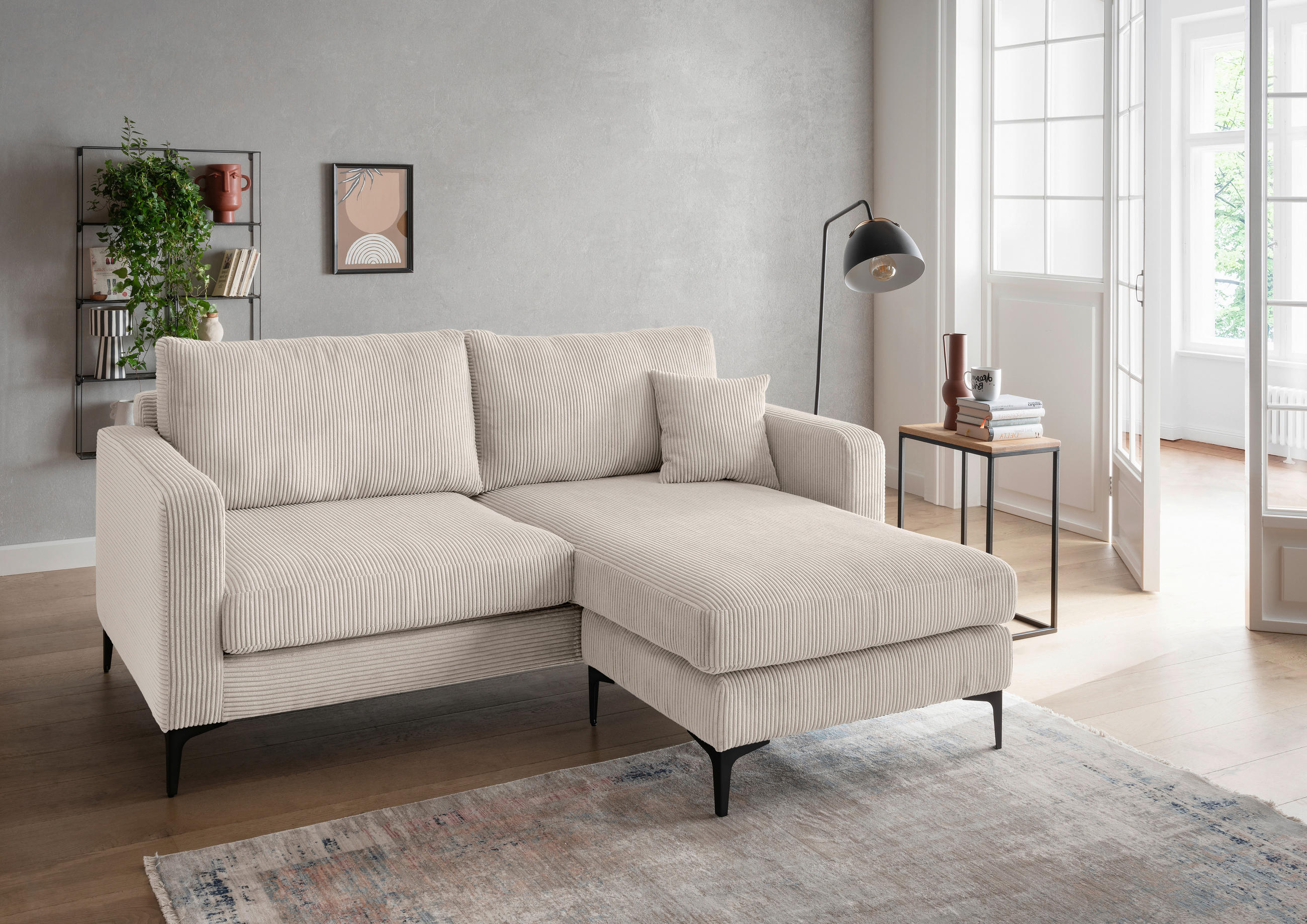 ECKSOFA Eliza Beige Cord  - Beige/Schwarz, Basics, Textil/Metall (204/153cm) - Livetastic