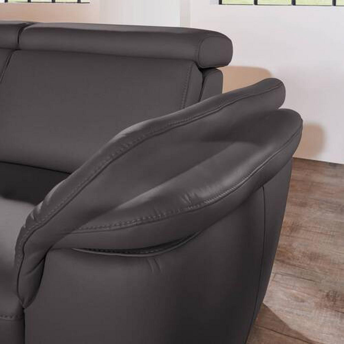 ECKSOFA in Echtleder Dunkelbraun  - Dunkelbraun/Alufarben, Design, Leder/Metall (239/271cm) - Cantus