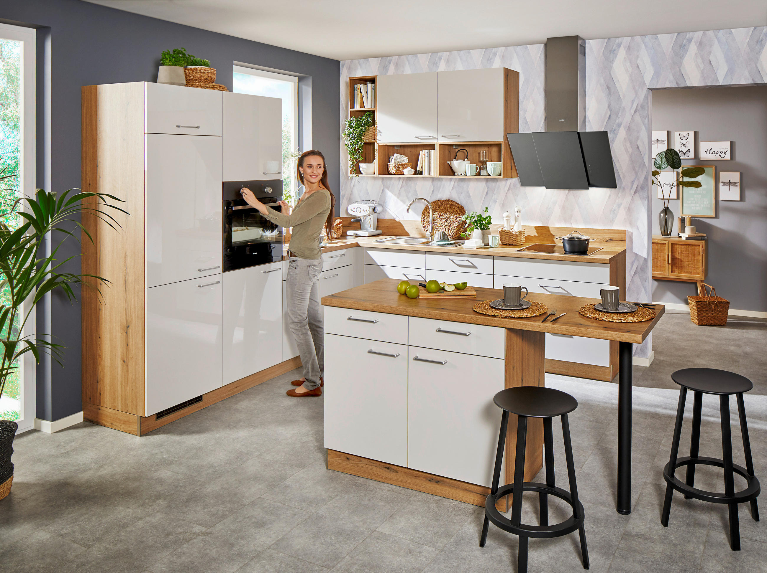 KUCHYŇSKÁ LINKA STAR 275 - barvy dubu/světle šedá, Moderní, kompozitní dřevo (245/275cm) - Welnova