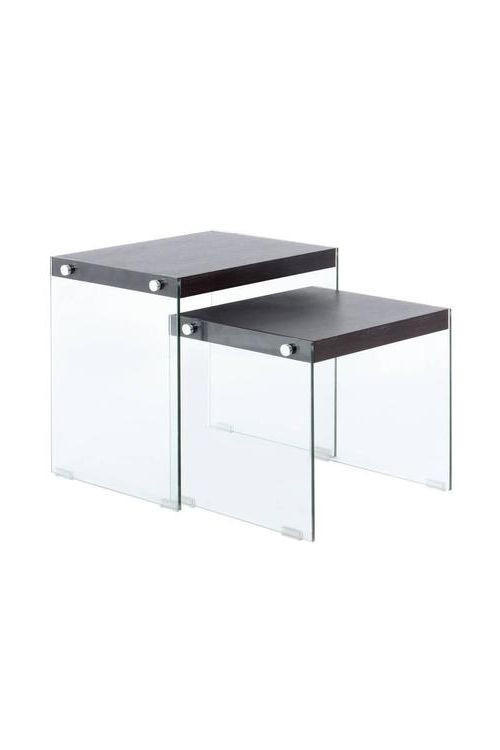 BEISTELLTISCHSET Klar, Dunkelbraun rechteckig  - Klar/Dunkelbraun, Basics, Glas/Holzwerkstoff - Kayoom