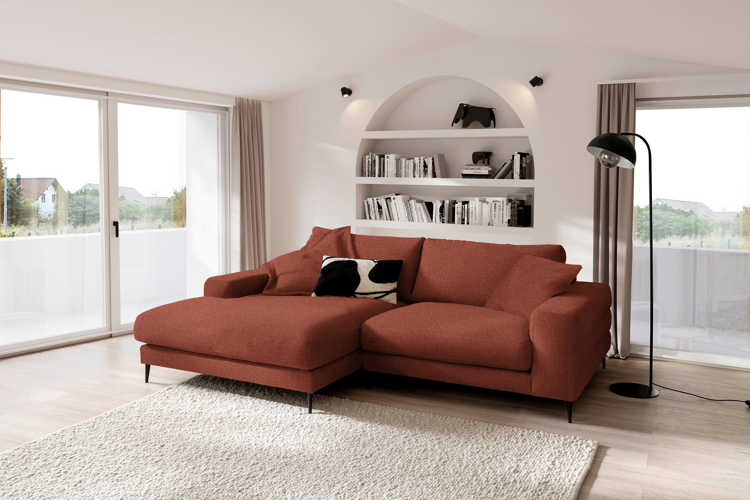 ECKSOFA in Flachgewebe Rostfarben  - Rostfarben/Schwarz, Design, Textil/Metall (177/253cm) - Dieter Knoll