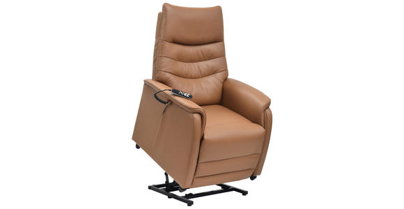 FERNSEHSESSEL  mit Relaxfunktion, Kopfteilverstellung, Aufstehhilfe, Fußteilverstellung Echtleder Lederlook Cognac  - Cognac/Schwarz, Design, Leder/Kunststoff (78.5/87,5-112,5/87,5-161cm) - Cantus