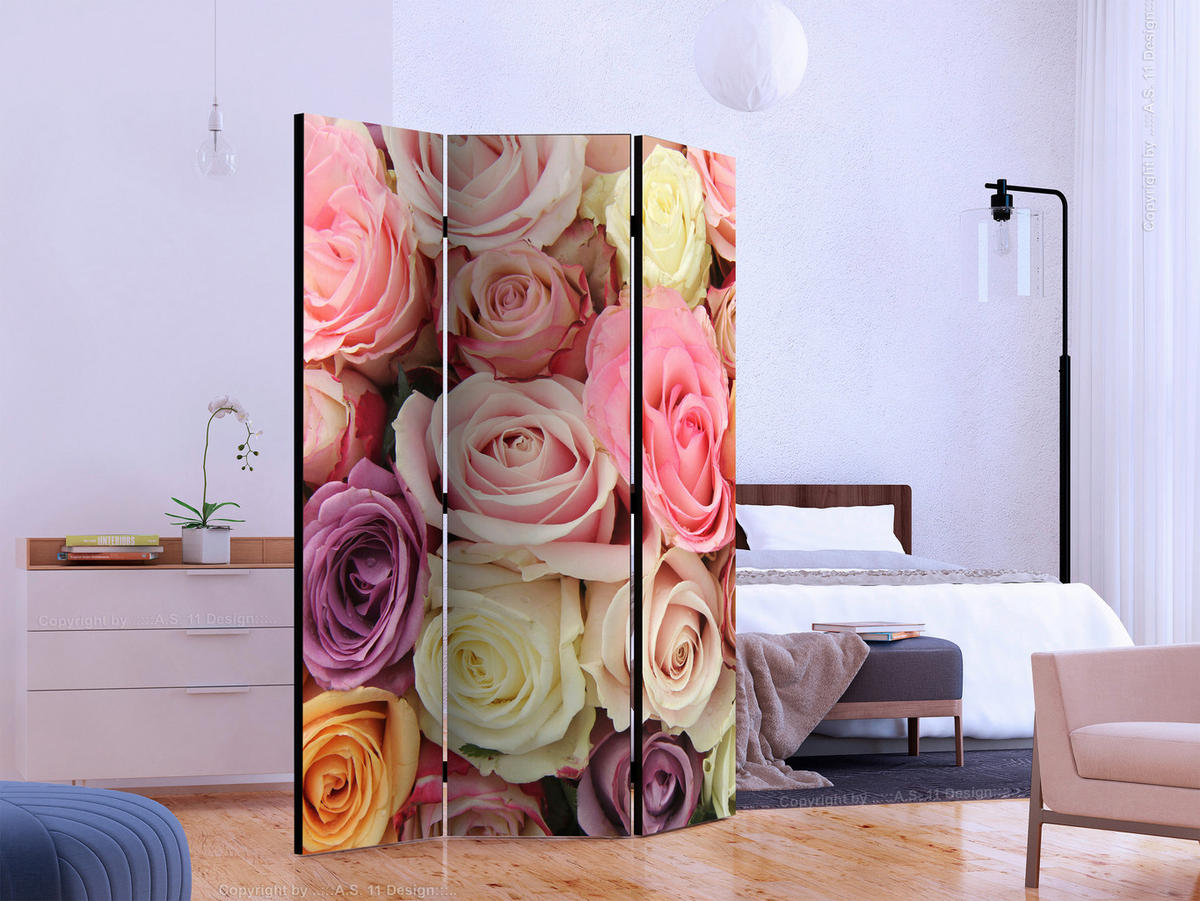 SKÄRMVÄGG  i trä, textil  violett, ljusrosa  - ljusrosa/violett, Basics, trä/textil (135/172/3cm) - artgeist