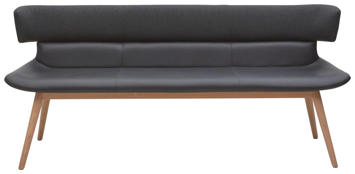 SITZBANK 210/84,5/64,5 cm Flachgewebe Echtleder Schwarz, Eichefarben Wildeiche massiv  - Eichefarben/Schwarz, Natur, Leder/Holz (210/84,5/64,5cm) - Voglauer
