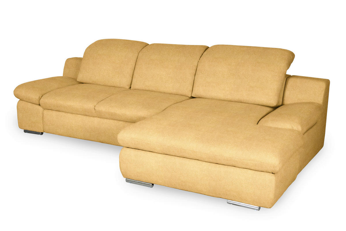 ECKSOFA in Chenille Gelb  - Chromfarben/Gelb, Design, Textil/Metall (286/165cm) - Livetastic