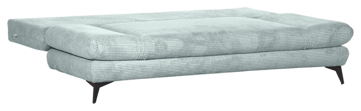 SCHLAFSOFA Cord Hellblau  inkl. Rückenkissen, Bettkasten, Schlaffunktion, Rücken echt, Armteilverstellung, Liegefläche im Originalstoff  - Schwarz/Hellblau, KONVENTIONELL, Textil/Metall (200/78/95cm) - home24