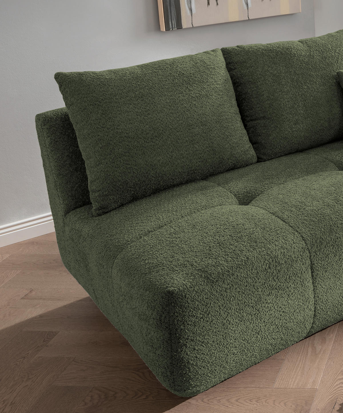 BIGSOFA Bouclé Dunkelgrün  - Dunkelgrün/Schwarz, MODERN, Kunststoff/Textil (323/91/155cm) - Livetastic