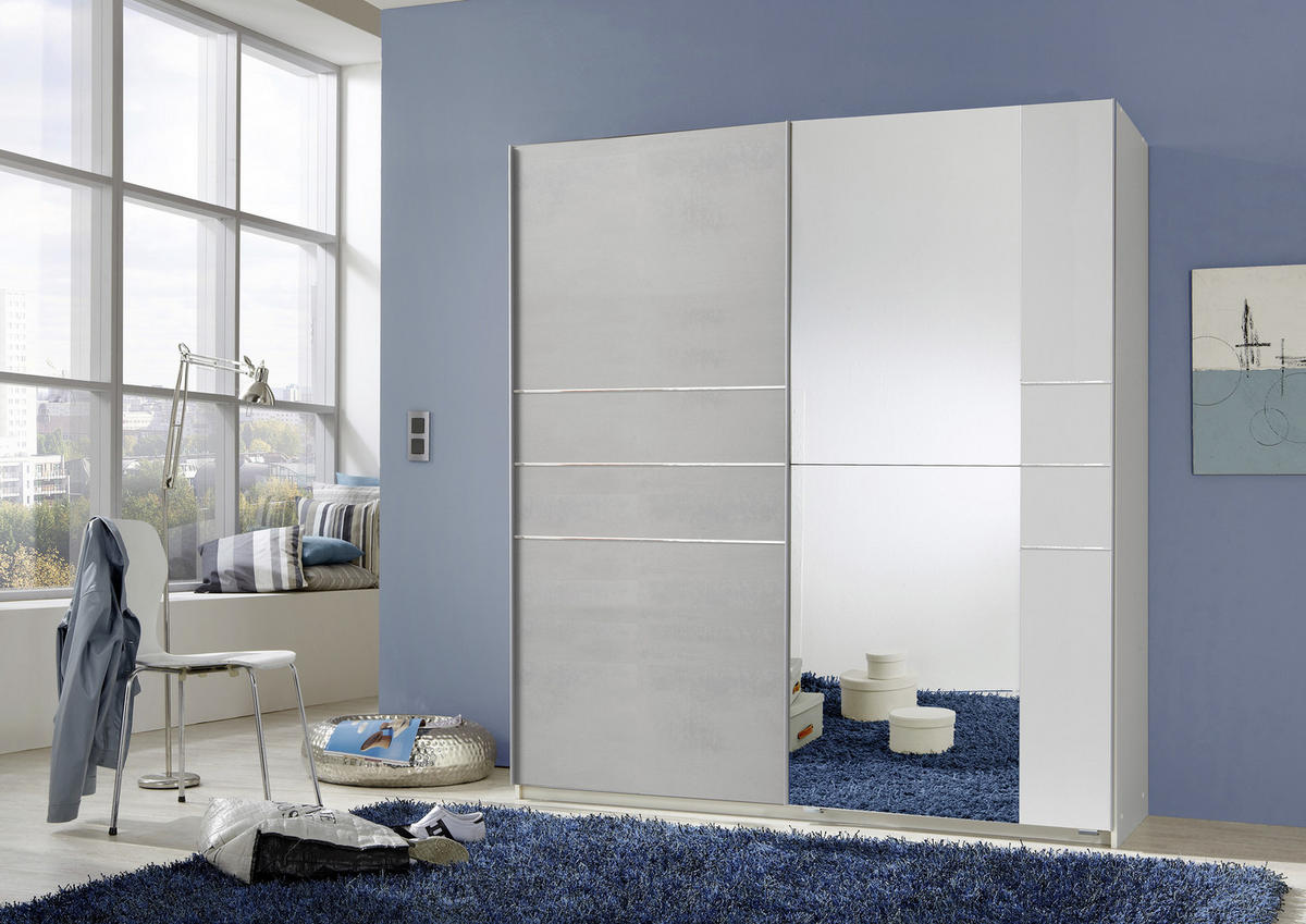  SCHIEBETÜRENSCHRANK 180/198/64 cm 2-türig  - Weiss/Alufarben, Modern, Glas/Holzwerkstoff (180/198/64cm) - MID.YOU