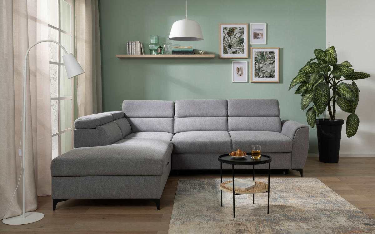 ECKSOFA in Velours Grau  - Schwarz/Grau, Konventionell, Textil/Metall (217/255cm) - MID.YOU