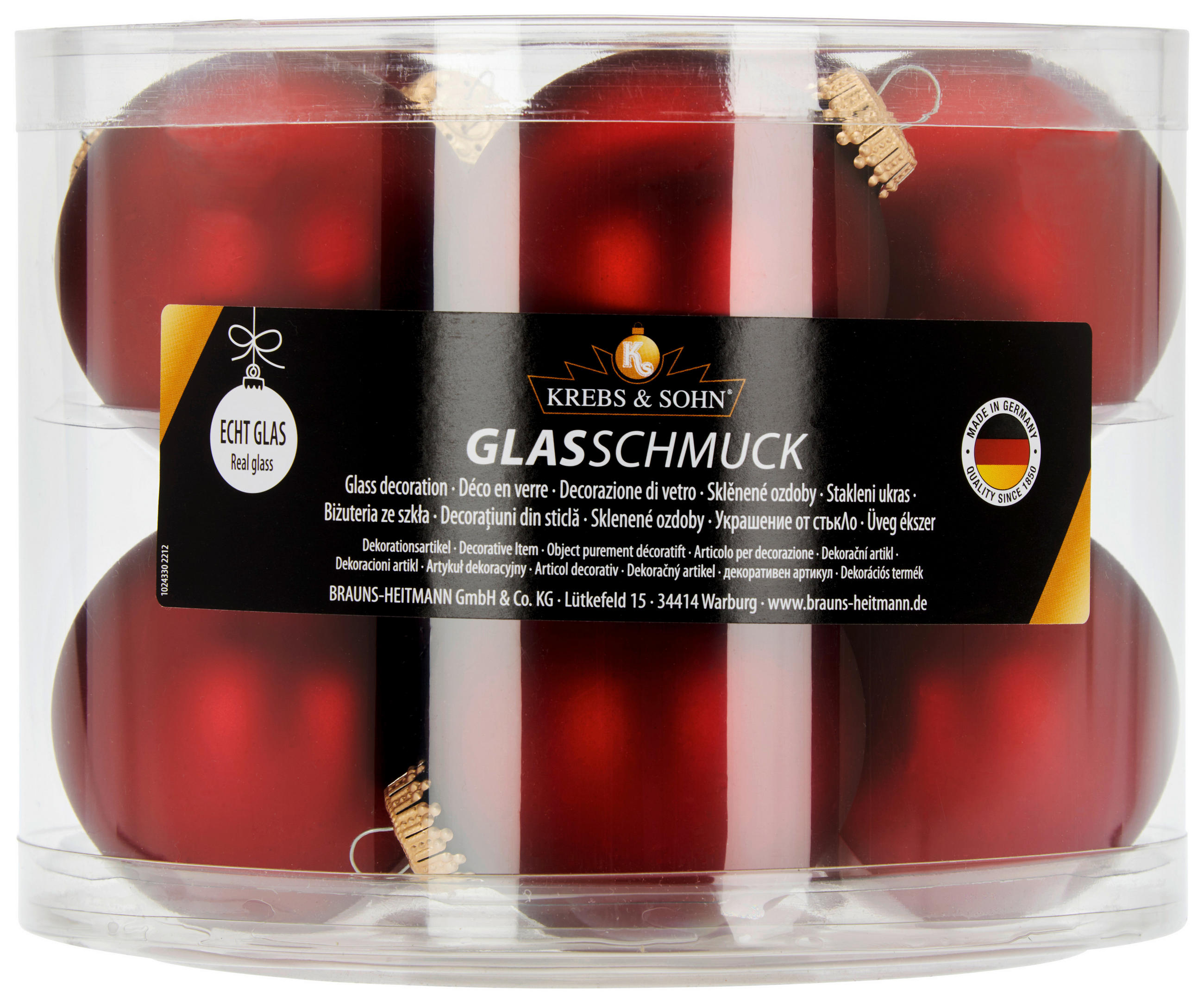 JULGRANSKULOR SET 7 cm 10 delar  - bordeaux, Klassisk, glas (7cm)