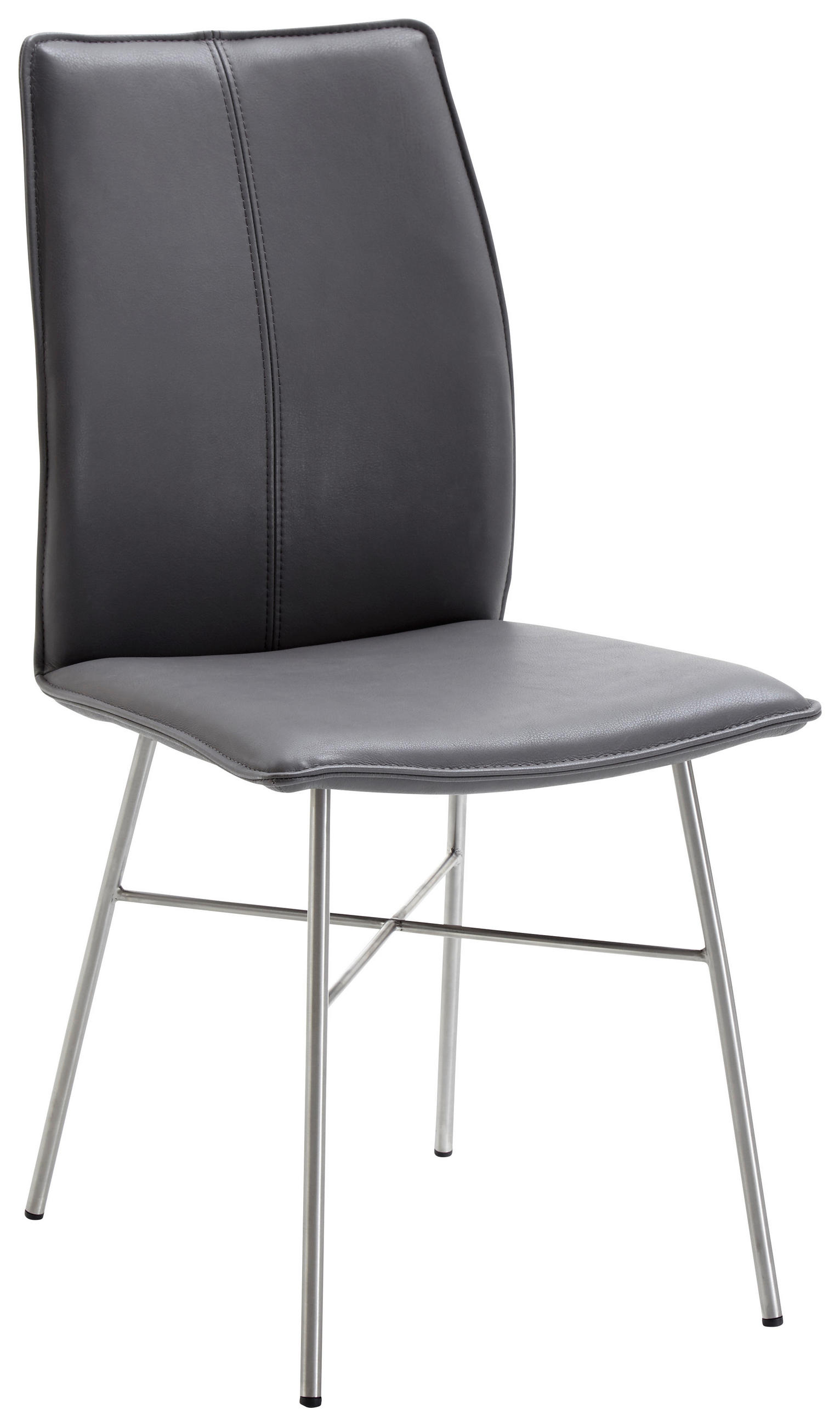 STUHL Echtleder Grau, Edelstahlfarben  - Edelstahlfarben/Grau, Design, Leder/Metall (46/93/57cm) - Dieter Knoll