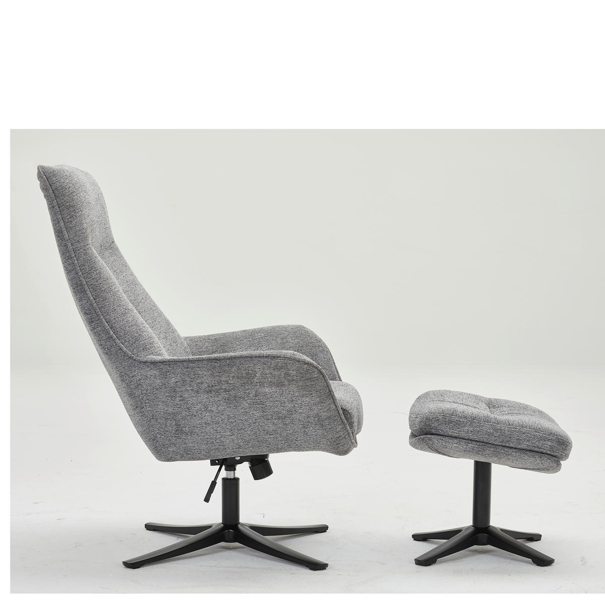RELAXSESSELSET Webstoff Relaxfunktion, Hocker    - Schwarz/Grau, Design, Textil/Metall (73/108/83cm) - Cantus