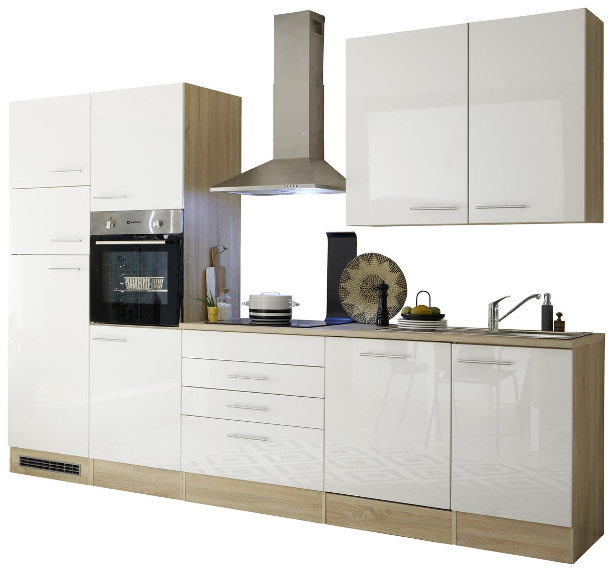 BUCĂTĂRIE FĂRĂ ELECTROCASNICE  - stejar Sonoma/alb, Modern, material pe bază de lemn (310cm) - Xora