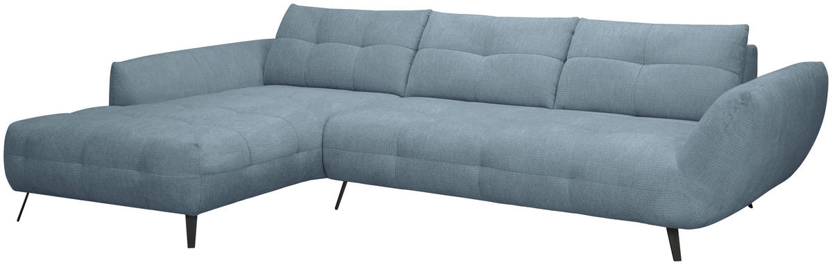 ECKSOFA Blaugrau Chenille Armlehnenkissen, Rücken echt, Sitztiefenverstellung  - Blaugrau/Schwarz, KONVENTIONELL, Textil/Metall (215/313cm) - Hom`in
