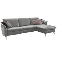ECKSOFA in Echtleder Hellgrau  - Hellgrau/Nickelfarben, Modern, Leder/Metall (263/179cm) - Livetastic
