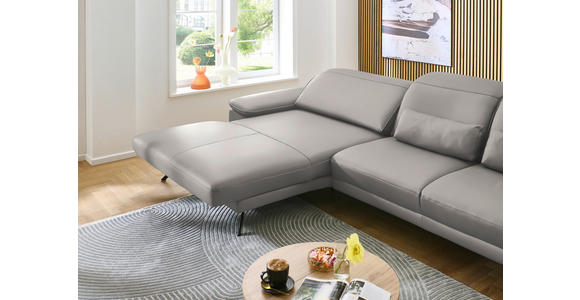 ECKSOFA in Echtleder Hellgrau 193/332 cm - Hellgrau/Schwarz, Design, Leder/Metall (193/332cm) - Dieter Knoll
