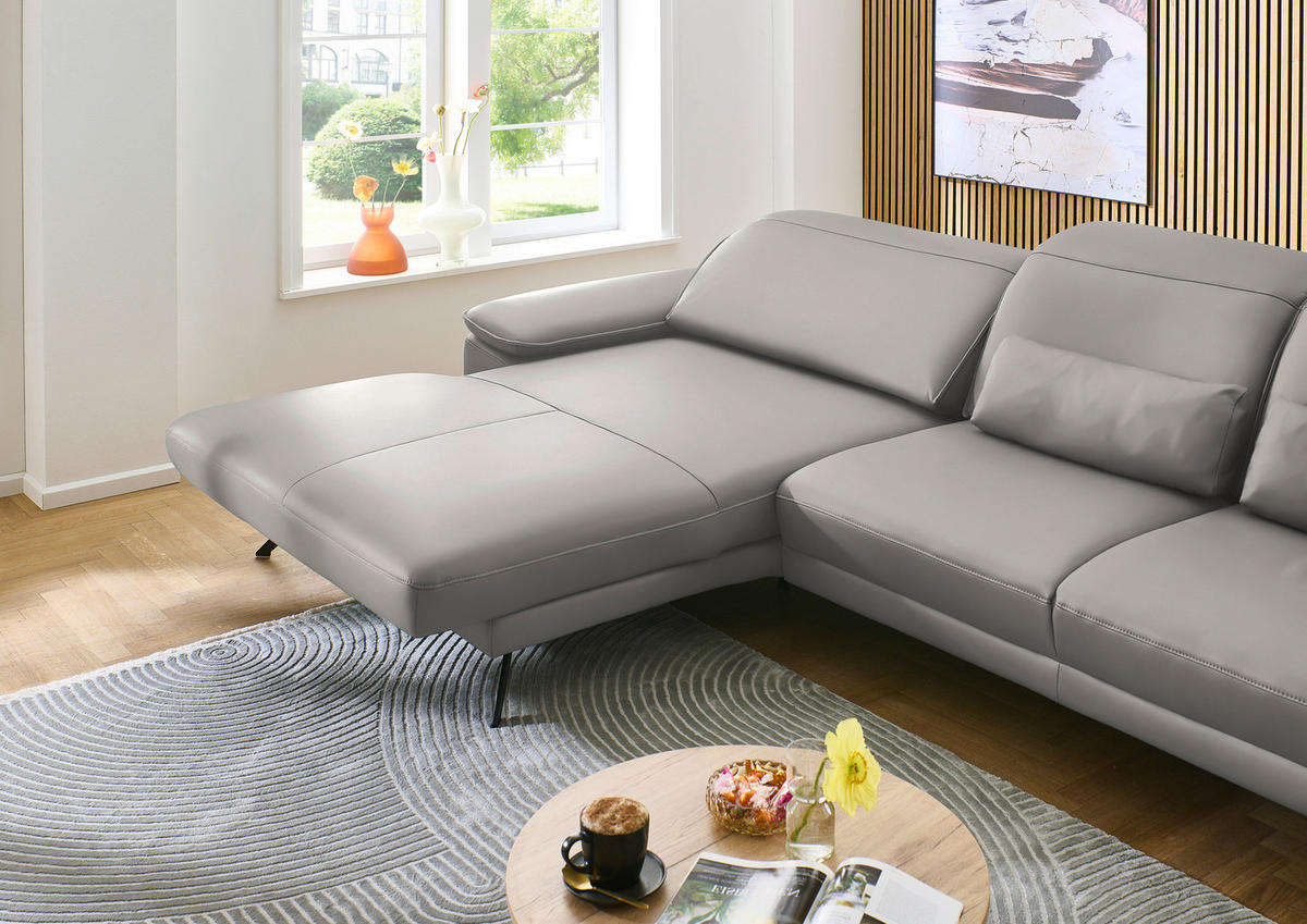 ECKSOFA in Echtleder Hellgrau  - Hellgrau/Schwarz, Design, Leder/Metall (193/332cm) - Dieter Knoll