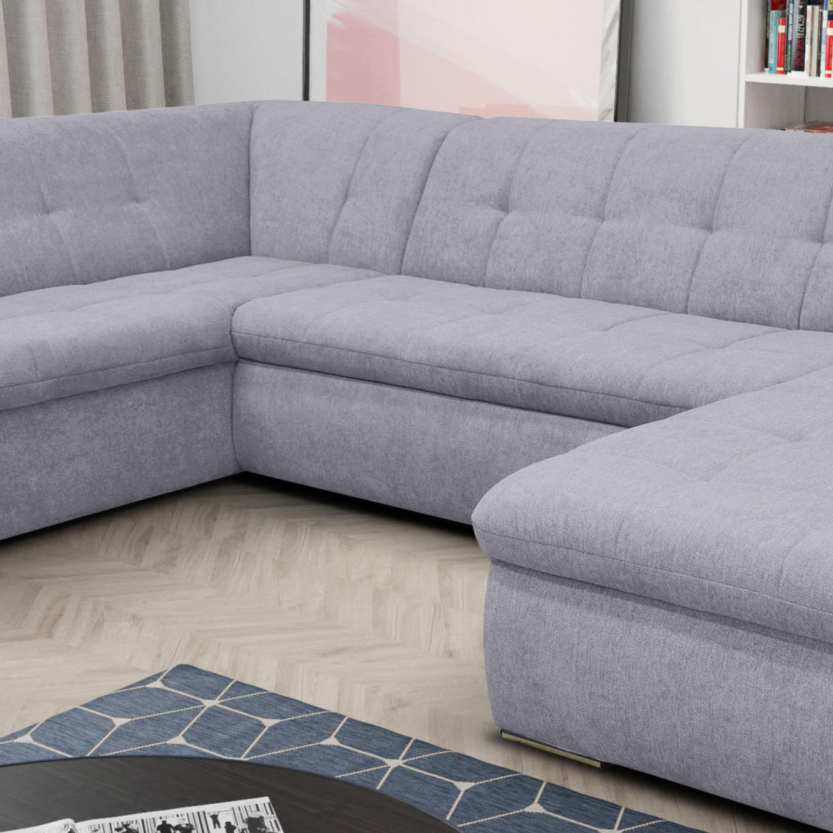 WOHNLANDSCHAFT in Mikrofaser Grau  - Chromfarben/Grau, KONVENTIONELL, Textil/Metall (216/353/172cm) - MID.YOU