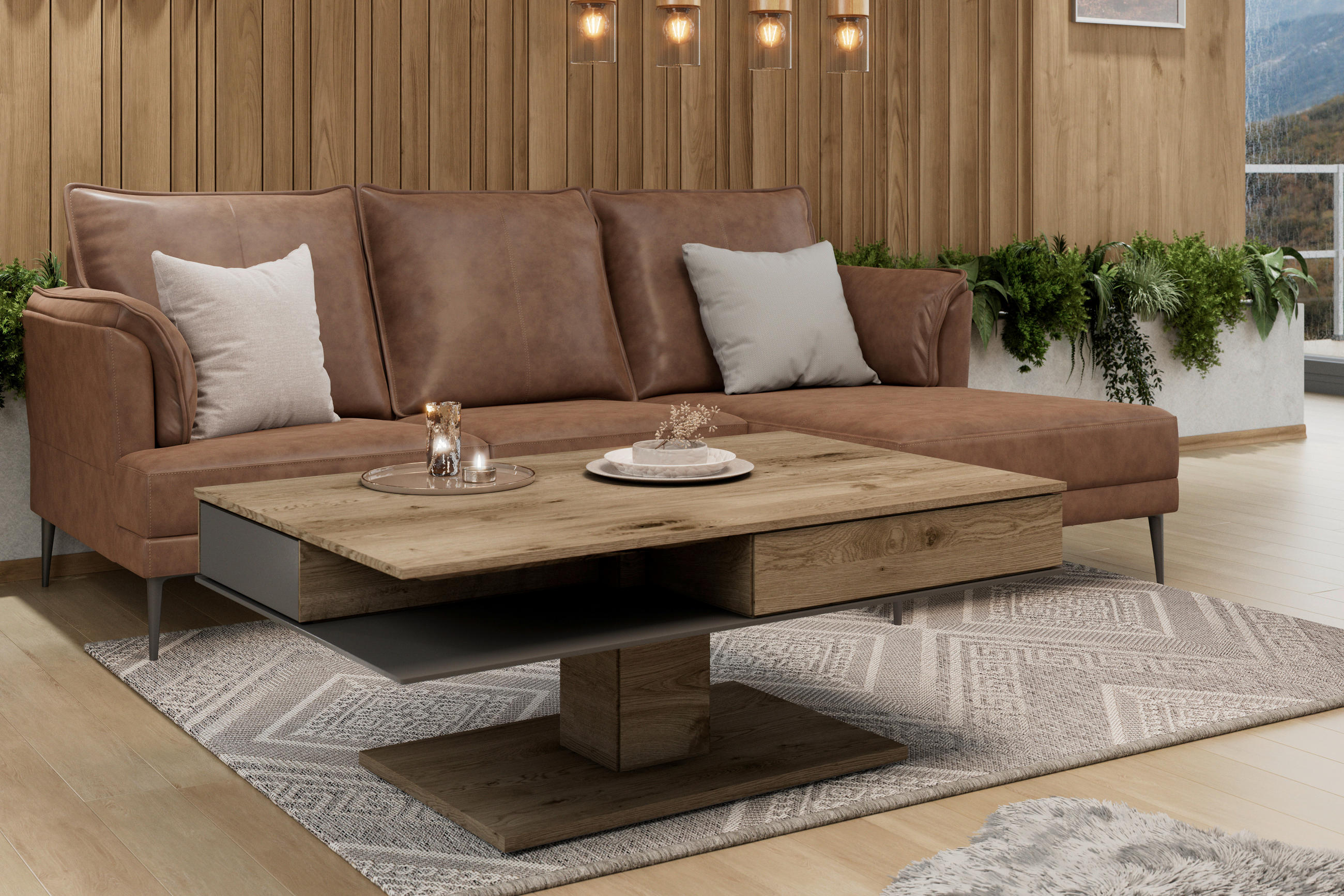 COUCHTISCH in Holz, Glas 120/75/46 cm  - Eichefarben/Anthrazit, Design, Glas/Holz (120/75/46cm) - Voglauer