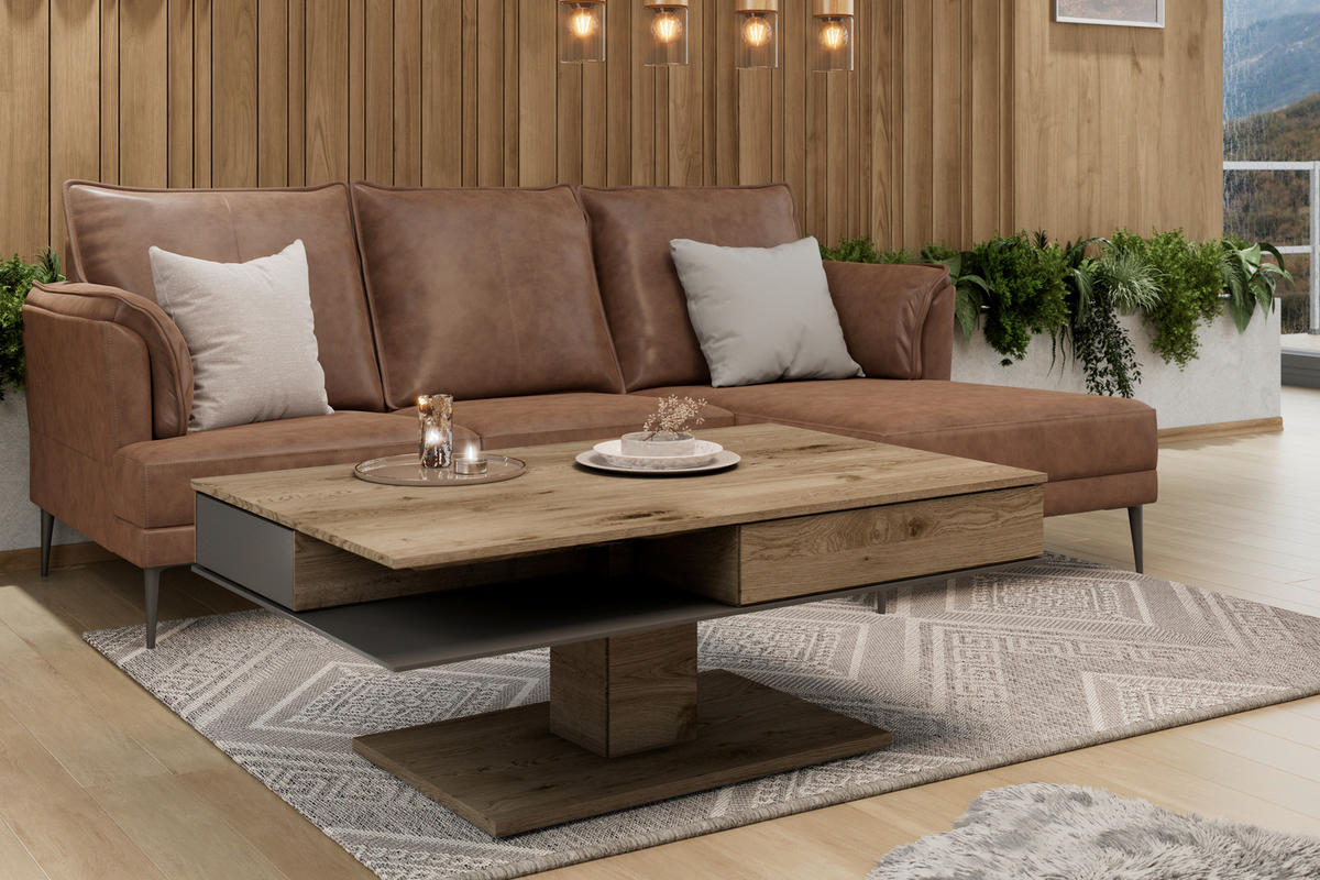 COUCHTISCH in Holz, Glas 120/75/46 cm  - Eichefarben/Anthrazit, Design, Glas/Holz (120/75/46cm) - Voglauer