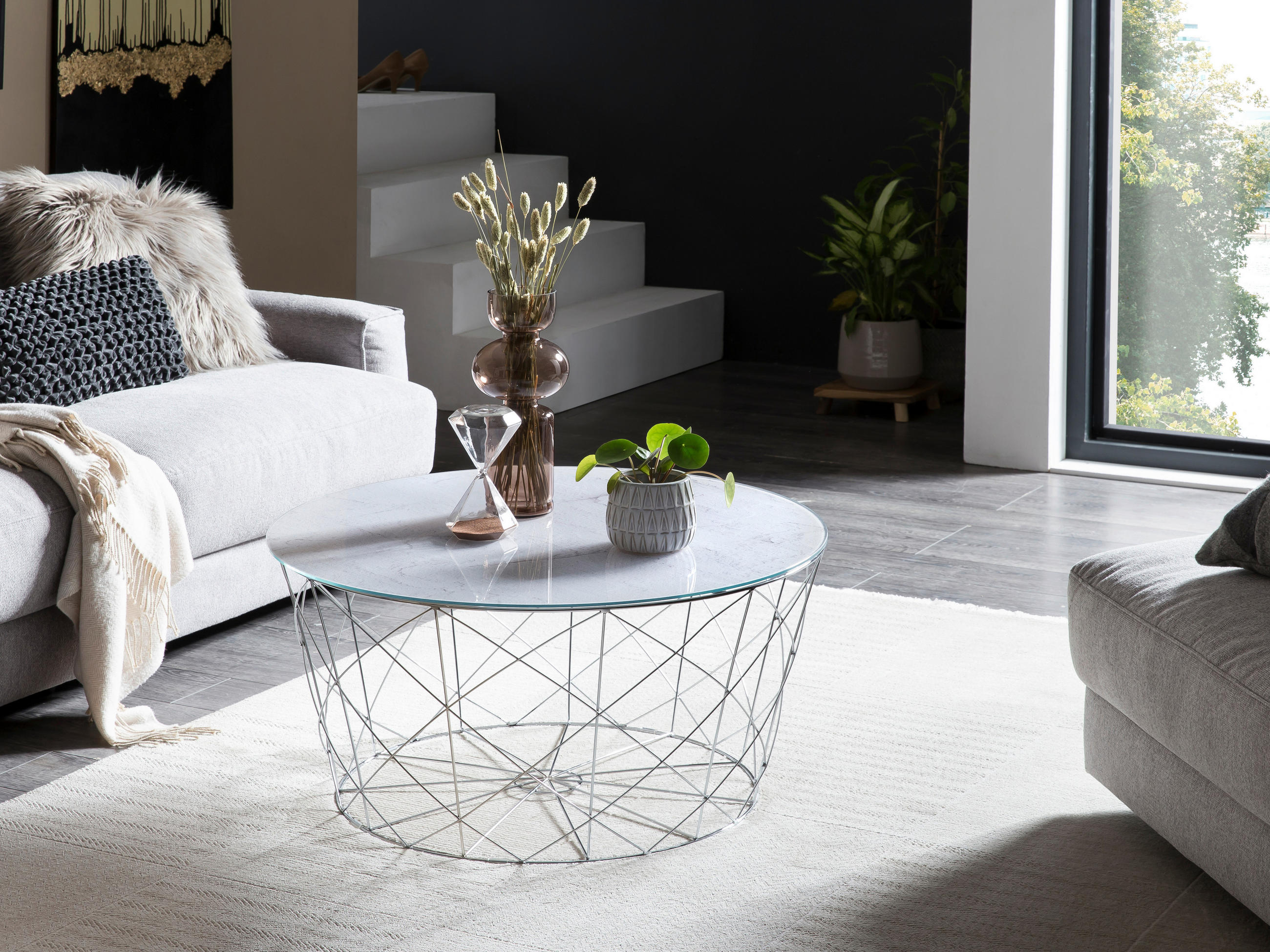 COUCHTISCH Sicherheitsglas 80/80/45 cm rund Weiß, Chromfarben  - Chromfarben/Weiß, Design, Glas/Metall (80/80/45cm) - Livetastic
