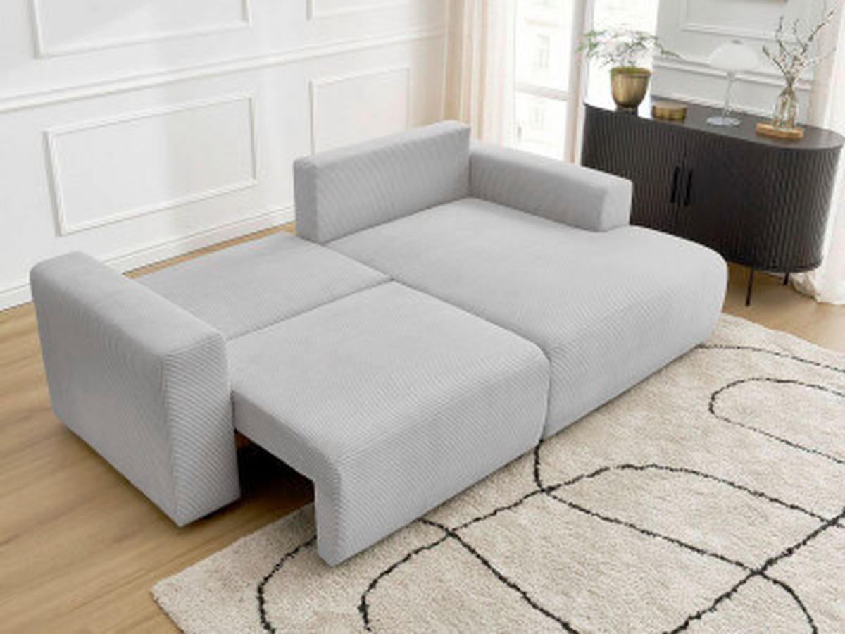 ECKSOFA Ottomane rechts  ATILLA Hellgrau Cord  - Hellgrau/Schwarz, MODERN, Kunststoff/Textil (244/149cm)