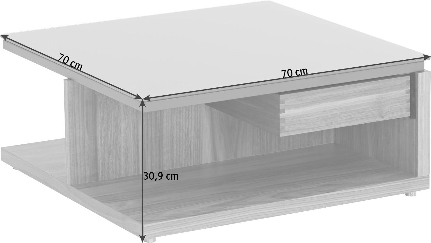 COUCHTISCH in Holz, Glas 70/70/30,9 cm  - Nussbaumfarben/Grau, Design, Glas/Holz (70/70/30,9cm) - Now by hülsta